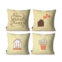 Kit com 4 Capas para Almofadas Decorativas HOME SWEET HOME