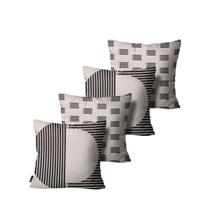 Kit com 4 Capas para Almofadas Linho Abstratas Cru e Preto Kit com 4 Capas para Almofadas Linho Abstratas Cru e Preto