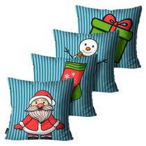 Kit com 4 Capas para Almofadas Premium Cetim Mdecore Natal Papai Noel Azul