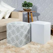 Kit com 4 Capas Puff Quadrado Plus Geo e Branco em Malha Gel