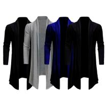 Kit com 4 Casacos Cardigan Masculino Assimétrico Slim Fitness Top