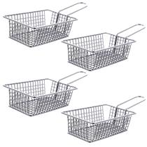 Kit com 4 Cesto em Inox para Servir Porções Cesta 26x10x6cm Porção Batata Frita Frango Polenta