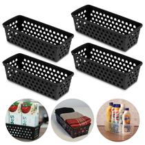 Kit Com 4 Cesto Organizador Multiuso Comprido 28x11 Branco Preto Rosa Transparente