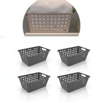 Kit com 4 Cestos Organizadores Cinza Chumbo Grande com Alça 4,7L 28,8x19,1x12,3