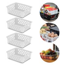 Kit Com 4 Cestos Organizadores Grande 25x19,5x6cm Tamanho G Rosa Preto Branco Transparente Kit Com 4 Cestos Organizadores Grande 25x19,5x6cm Tamanho G Rosa Preto Branco Transparente