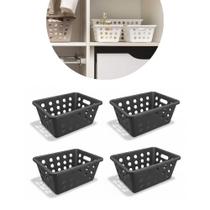 Kit com 4 Cestos Organizadores Preto Grande com Alça 4,7L 28,8x19,1x12,3
