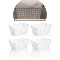 Kit com 4 Cestos Organizadores Transparente Grande com Alça 4,7L 28,8x19,1x12,3