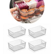 Kit com 4 Cestos Organizadores Transparentes New Retrô Pequeno com Alça 3,4L 24,5x17,5x10,5