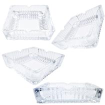 Kit com 4 Cinzeiro de Mesa Quadrado Cristal Vidro Frisado 10x10cm Resistente 4 cavidades