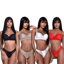 Kit com 4 Conjuntos de Lingerie Sutiã e Calcinha Rendado com Bojo