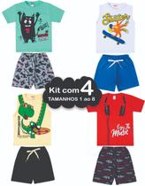 kit com 4 conjuntos infantil juvenil menino verão 1 ao 8