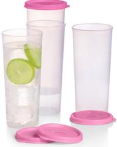 Kit com 4 copos 470ml cada Translúcido com tampa Rosa Tupperware