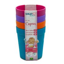Kit Com 4 Copos Coloridos 200ml Para Meninas Sana Babies