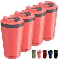 Kit com 4 Copos Térmico Minas 400ML Tampa Parede Dupla Multiuso Squeeze Unitermi Café Chá Suco Leite