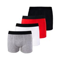 Kit com 4 Cuecas Boxer Box Try Basics Algodão Cotton Lisa Básica Casual Moda Masculina