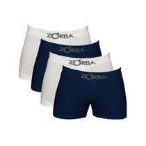 Kit com 4 Cuecas Boxer Branco/Marinho Zorba 781 Algodão