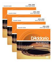 Kit Com 4 Encordoamento Cordas Daddario Para Violão Aço 010