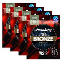Kit Com 4 Encordoamento Cordas Para Violão Aço Strinberg 012