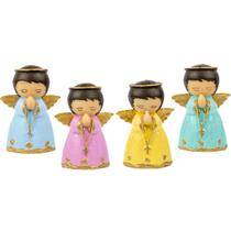 Kit com 4 Esculturas Anjinhos Rezando Coloridos 7 cm