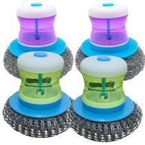kit com 4 Esponja Escova Malha de Aço Ariar Panelas Louças com Dispenser Porta Detergente