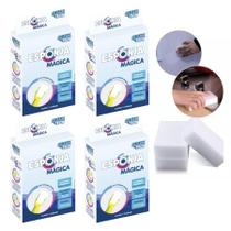 Kit com 4 Esponja Mágica Melamina Clean Tech Limpa Tudo 10cn x 6cm x 2cm
