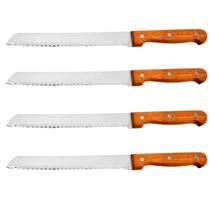 Kit Com 4 Facas De Serra Inox Grande Para Cortar Pão 8''