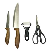 Kit Com 4 Facas Inox Afiadas Tesoura Descascador Maior Durabilidade