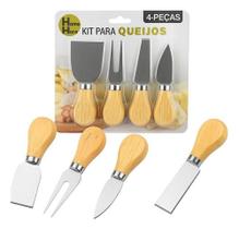 Kit Com 4 Facas Para Queijo Aço Inox Cabo De Madeira Premium, acessórios para queijo, jogo de facas, faca com cabo de madeira
