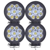Kit com 4 Farois de Milha LED Branco 9 Leds Redondo Universal - 27W 6000K 12/24V Bivolt 9-60V