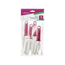 Kit com 4 Ferramentas de Jardim em Metal, Cor Bordô, Linha Primafer, Atlas.