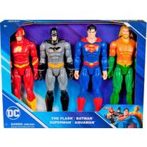 Kit com 4 figuras da liga da justica flash super homem batman e aquaman 30cm sunny