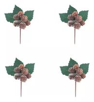 Kit Com 4 Flor De Natal Pinha Mini Buquê 12 Cm Enfeite