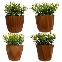 Kit com 4 Florzinhas Suculentas Artificiais em Vasos Arranjos Decorativos para Casa