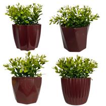 Kit com 4 Florzinhas Suculentas Artificiais em Vasos Arranjos Decorativos para Casa