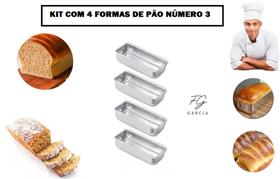 Kit Com 4 Forma De Pão Grande Número 3 Forma Profissional Alumínio Certificado IF 35 Kit Com 4 Forma De Pão Grande Número 3 Forma Profissional Alumínio Certificado IF 35