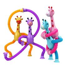 Kit com 4 Girafas Estica e Gruda com LED Brinquedo Sensorial Educativo