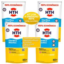 Kit com 4 Hth Maxfloc Clarificante Decantador Auxiliar de Filtração Para Piscinas Refil 900ml
