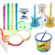 Kit Com 4 Instrumentos Musicais Para Criança - Guitarra, Bumbo, Pandeiro, Flauta - Brinquedo Kit Com 4 Instrumentos Musicais Para Criança - Guitarra, Bumbo, Pandeiro, Flauta - Brinquedo