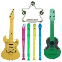 Kit Com 4 Instrumentos Musicais Para Criança - Pandeirinho Estrela, Flauta, Violinha E Guitarra - Brinquedo