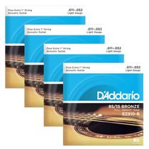 Kit Com 4 Jogos De Cordas Para Violão Aço Daddario 011 EZ910