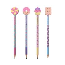 Kit com 4 Lápis HB CiS Fantasia com Borracha Candy Fofo Escrever Grafite Escolar Colorido Pastel