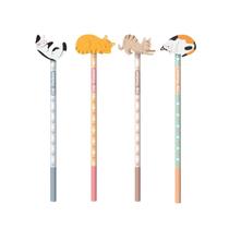 Kit com 4 Lápis HB Cis Fantasia com Borracha Gatos Cor Escrever Conjunto Fofo Material Escolar Aula