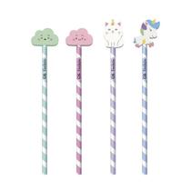 Kit com 4 Lápis HB CiS Fantasia com Borracha Mundo Sonhos Fofo Conjunto Anotações Escolar Pastel
