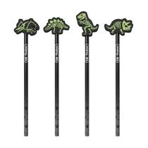 Kit com 4 Lápis HB Preto Fantasia com Borracha Dinoglow Conjunto Brilho Escuro Escolar Escrever Kit com 4 Lápis HB Preto Fantasia com Borracha Dinoglow Conjunto Brilho Escuro Escolar Escrever