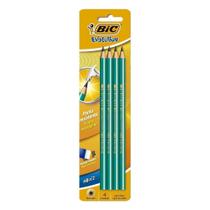 Kit com 4 Lápis Preto BIC Evolution Grafite Nº 2HB Corpo Verde Redondo