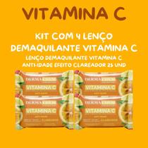 Kit com 4 Lenço Demaquilante Vitamina C Anti-Idade Efeito Clareador 25 und Dermachem