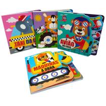 Kit com 4 Livros Recortados - Avião, Fazenda, Maquinas e Taxi - Ricamente Ilustrado