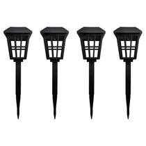Kit com 4 - Luminária Solar Balizador Espeto de Jardim Colonial Preto Decoração Jardim LED Branco Frio 6000K