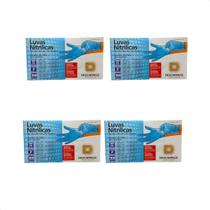 Kit com 4 Luva Procedimento Tamanho P sem Pó Nitrilica Azul