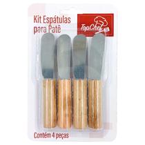 Kit Com 4 Mini Espátulas Inox Madeira Para Servir Patê Manteiga Requeijão Geleia Frios Café Da Manhã